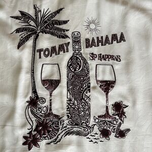 Tommy Bahama Jacquard Silk Camp Shirt "Sip Happens" Men's XL Cream Resort Cruise